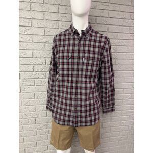 Carhartt Relaxed Fit Men Gray Red Long Sleeve Button Down Plaid Shirt Size M